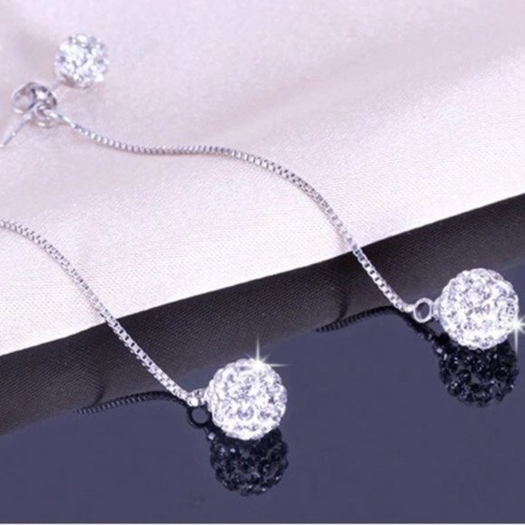 NEW 925 Sterling Silver Crystal Ball Earrings - Picture 4 of 5